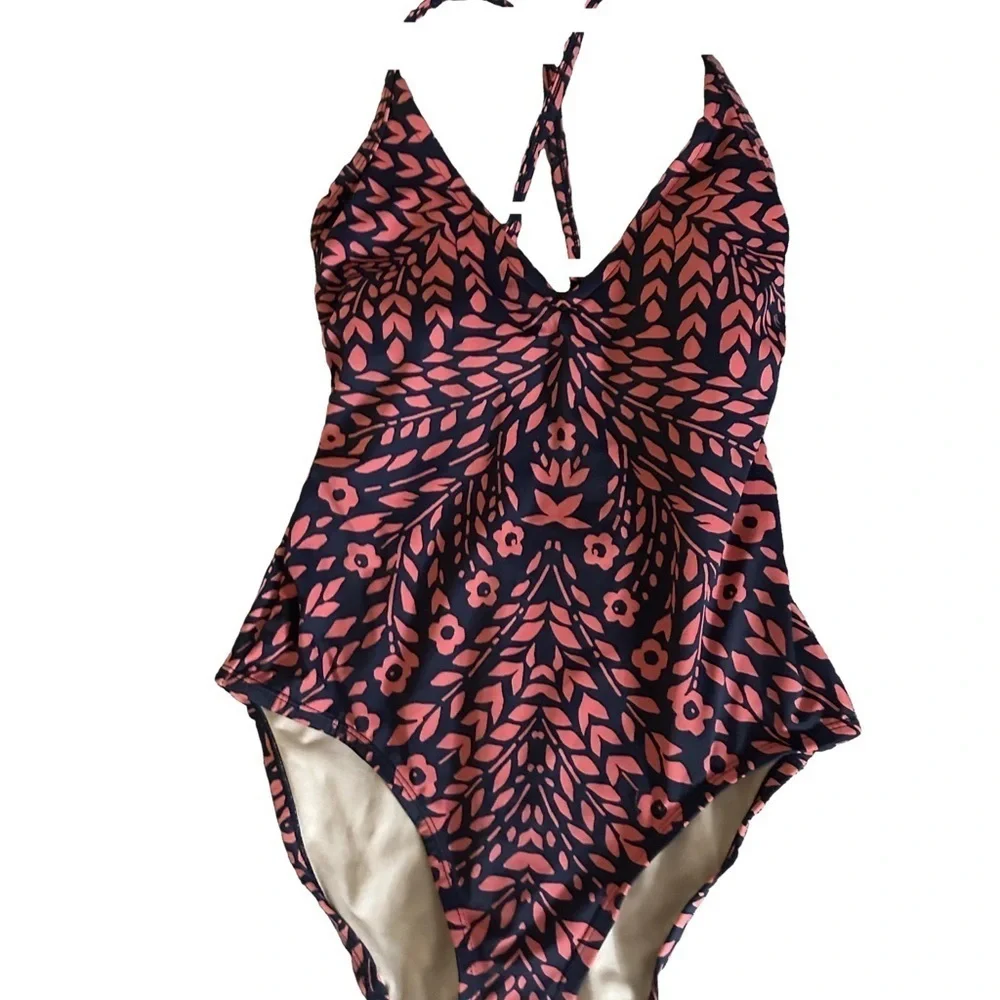 Kona Sol Swimsuit Pink and Black Patterned Size Small